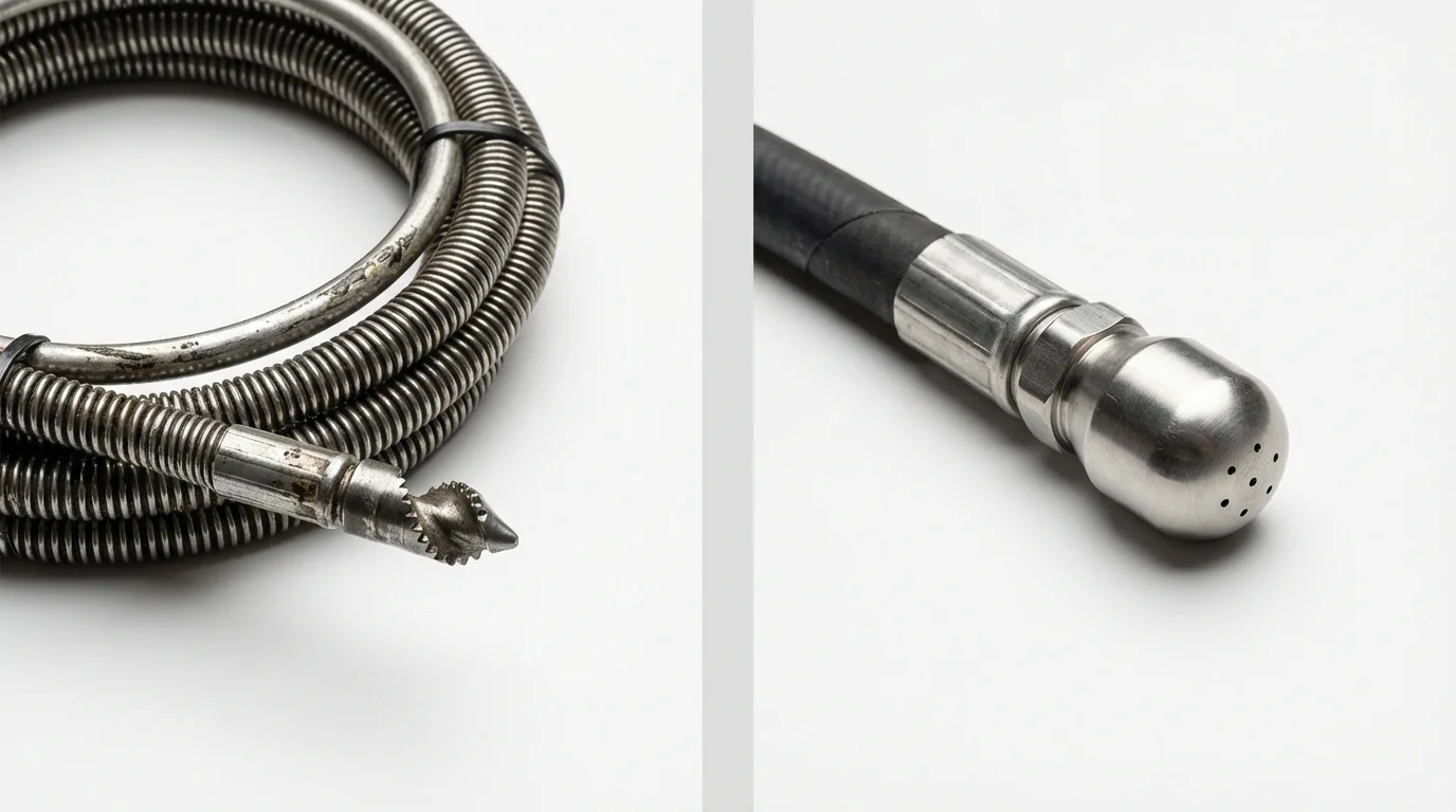 Drain snake cable and hydro jetting nozzle used for drain cleaning in Monroe, NC