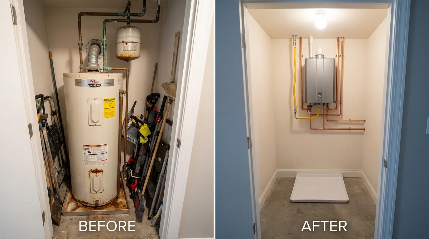 Tank water heater versus wall-mounted tankless unit comparison for Monroe, NC homeowners