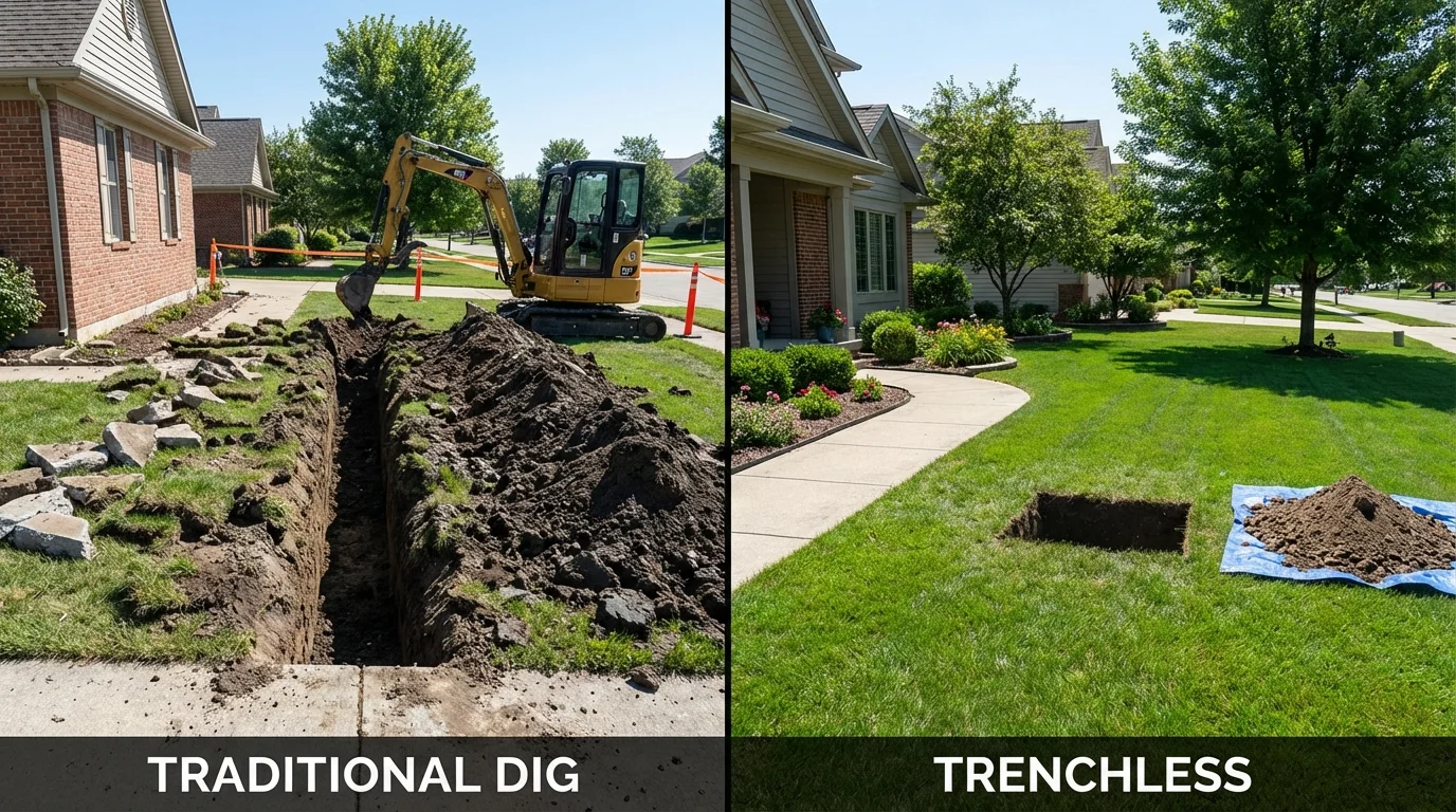 Trenchless sewer repair with minimal yard damage versus traditional excavation in Monroe, NC